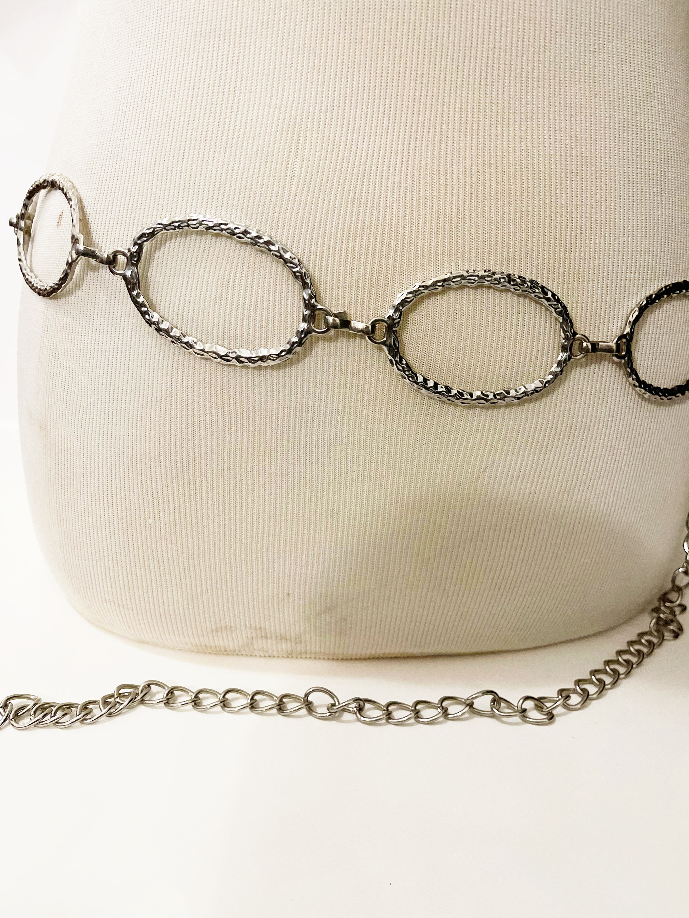 Vtg 80s 90s Womens Silvertone Metal Circle & Squares Chain Belts Lobster Clasp Women main image 2