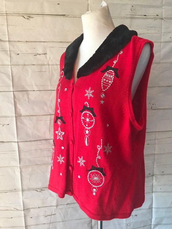 Vintage 80s 90s Christmas Sweater Vest Holiday Or… - image 5
