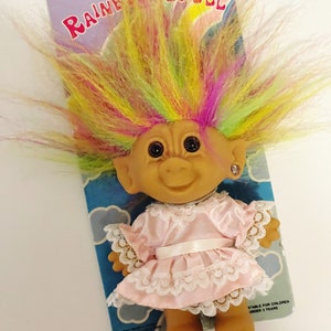 Vintage Rainbow Troll Bright of America Rainbow Hair Troll Doll 1990s Retro Toys Treasure Troll Good Luck Dolls Magical Creatures