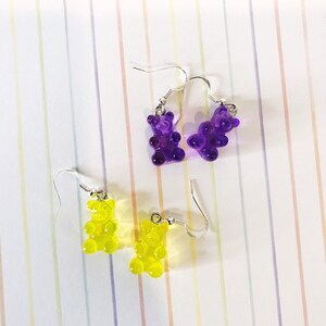 Gummy Bear Earrings Candy Jewelry Yellow Gummies Purple Gummy Earrings Kitsch Dessert Jewelry Handmade Candy Earrings Retro Kawaii Jewelry