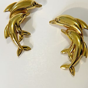 Vintage Dolphin Clip On Earrings Golden Dolphin Earrings Retro 80s Statement Clip Ons Fun Pair Vtg Gold Tone Large Dolphins Clip Earrings image 9