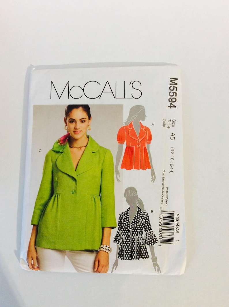 Womens Lined Jackets with Sleeve Variations OOP McCalls Sewing Pattern M5594 Size 6 8 10 12 14 Bust 30 1/2 to 36 UnCut Pattern Short Sleeve image 3