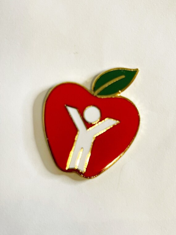 Red Apple Pin Vintage Enamel Red Apple Making a D… - image 1