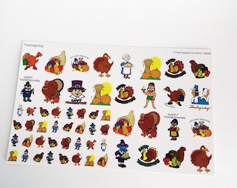 Thanksgiving Day Stickers Happy Thanksgiving Sticker Turkey Pilgrim Pumpkin Harvest Stickers Vintage 1999 90s Highlights for Children