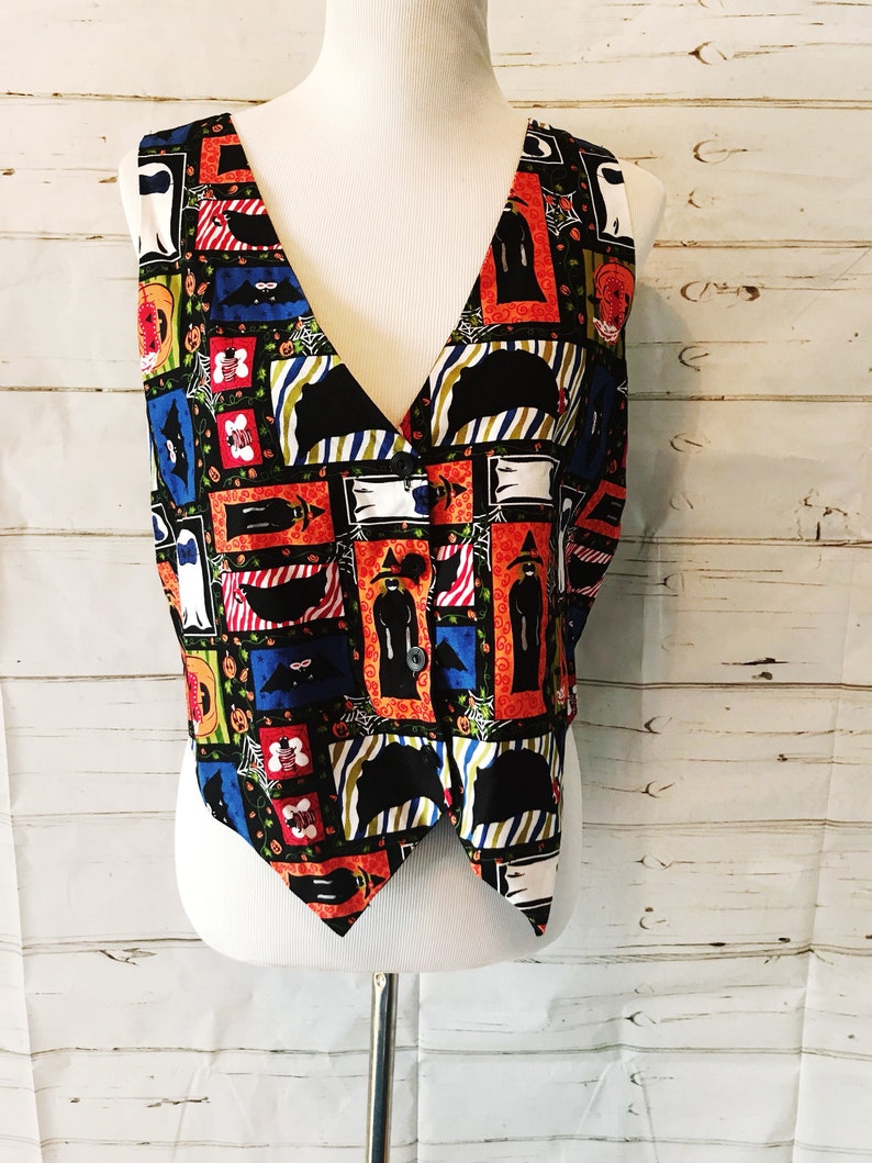 Vintage 80s 90s Ghosts Goblins and Witches Halloween Vest Size M Women/'s Clothing Costumes