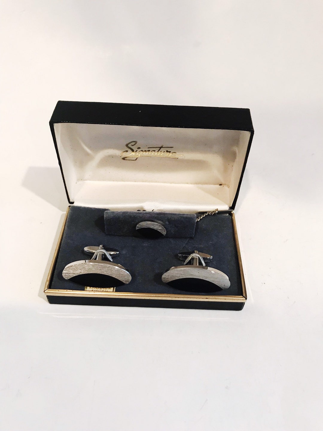 Vintage Black and Silver Cuff Link Set Modern Silver Tone & Black ...