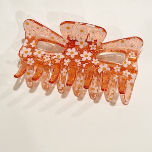 Orange Glitter Hair Claw Clip Daisy Floral Hair Clip Flower Power Hair Claw Mod Hair Clip Kawaii Daisy Floral Hair Clip Retro Hair Clamp