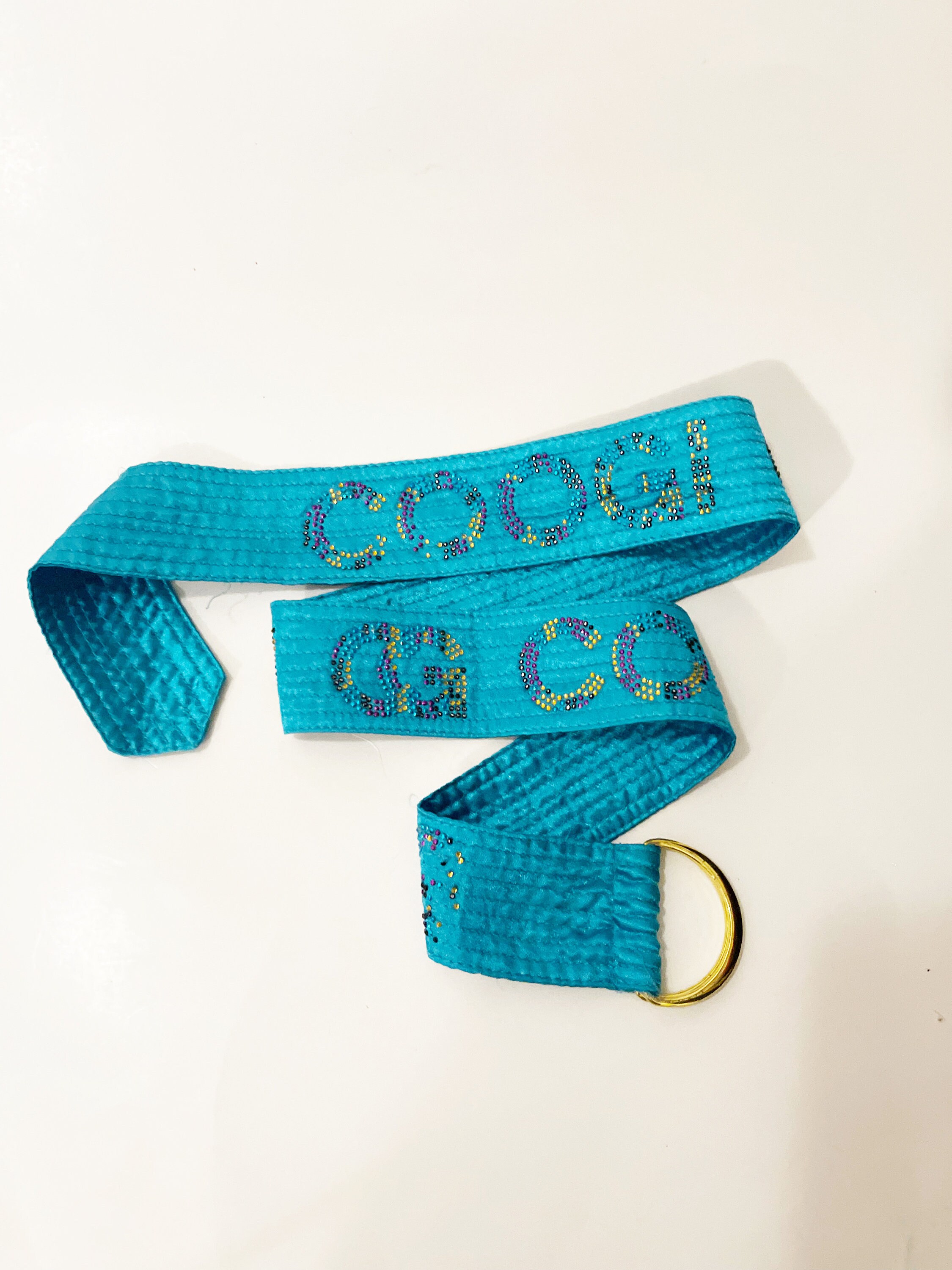 Vintage Coogi Teal Rhinestone Belt: 1990s Funky Waistband - Etsy display picture 3