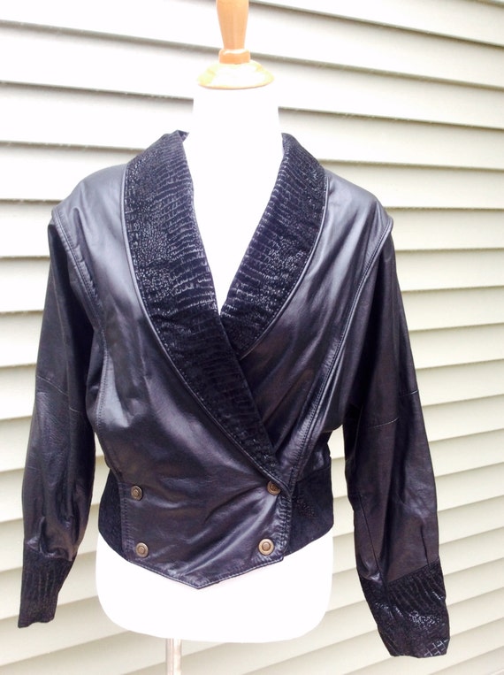 Vintage Black Leather Jacket 1990s Black Leather … - image 5