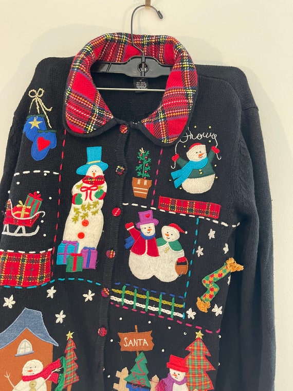 Vintage 1990s Ugly Christmas Sweater Snowman Chri… - image 7
