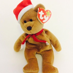 Holiday Beanie Baby Bär TY Vintage Braun Weihnachten Weihnachtsmütze Bär 1997 Urlaub Teddy 4. Generation pensioniert Ty Beanie Baby 1996 Tiere