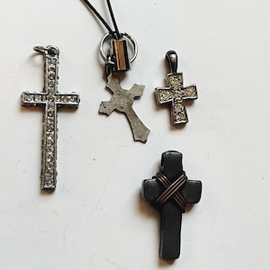 Vintage Cross Charms Lot of 4 Pendant DIY Crucifix Religious Charm Bracelet Charm Necklace Decor Baptism Catholic Gifts Crosses Jewelry