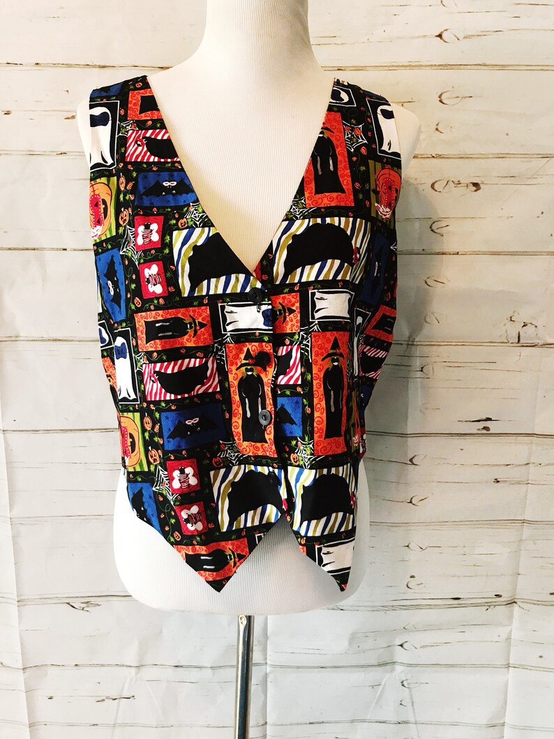 Vintage 80s 90s Ghosts Goblins and Witches Halloween Vest Size M Women/'s Clothing Costumes