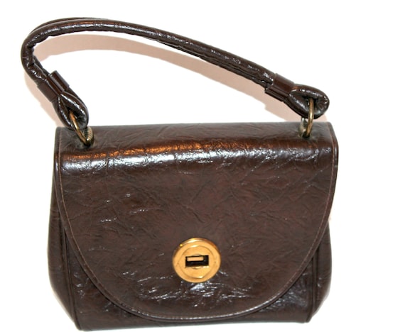 Vintage Dark Brown Faux Leather 1960's Handbag Pu… - image 2