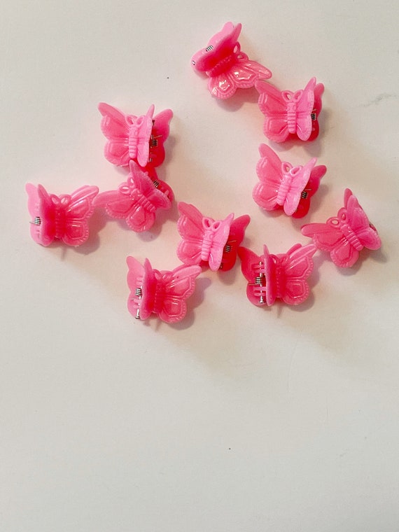 90s Style Light Neon Pink Butterfly Clips Mini Bu… - image 10