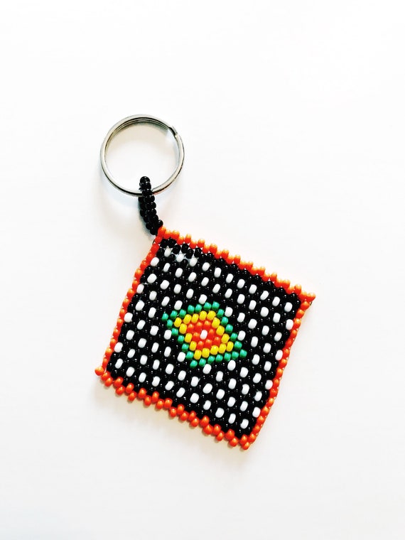 Vintage African Hand Beaded Keychain African Flag… - image 1