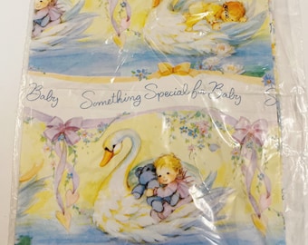 Vintage Baby Shower Gift Wrap Retro Wrapping Paper Theme Retro Something Special for Baby Swan Carlton Gift Paper 1 Sheet Party Supplies
