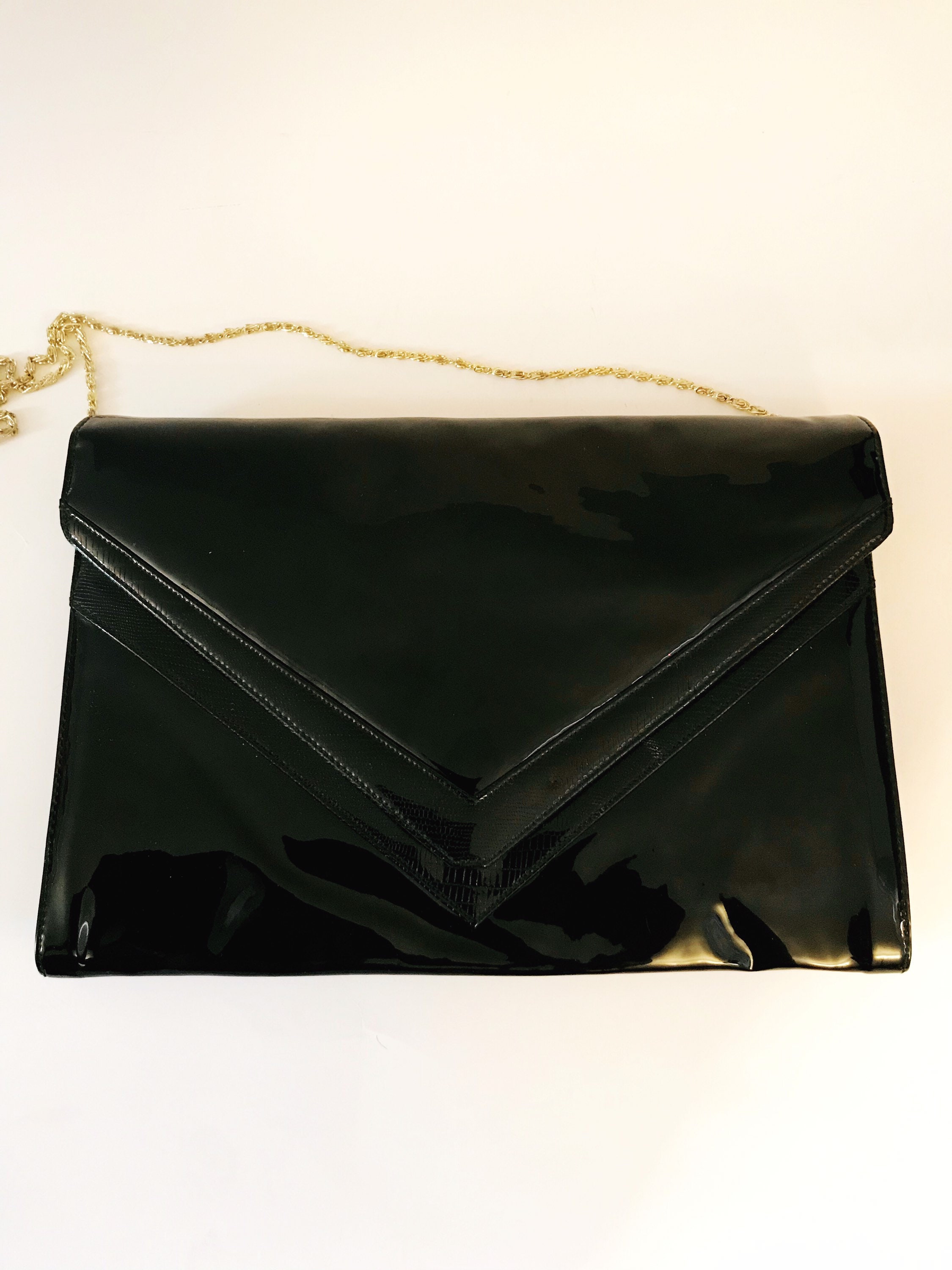 Black patent envelope clutch bag clearance