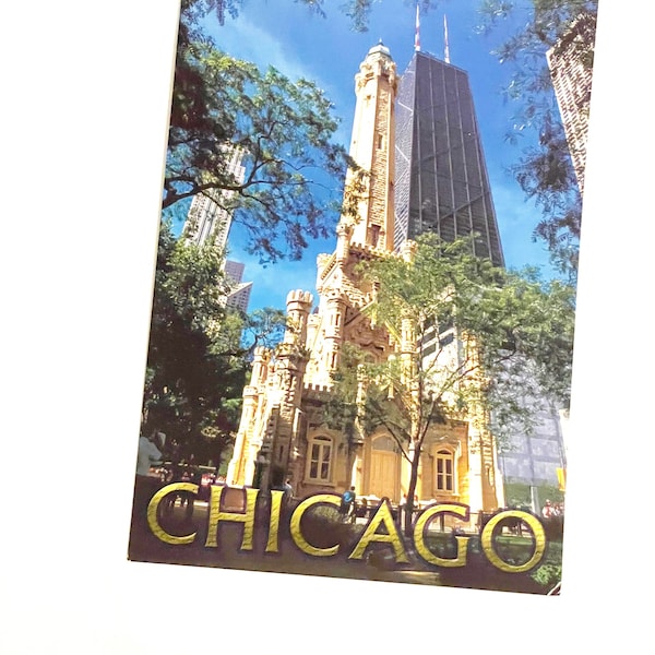 Chicago Water Tower Postcard Souvenir Postcards Vtg Post Card Retro Stationery Unposted John Hancock Building Scenic View Tourism