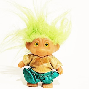 Vintage Genie Troll Green Hair Troll Neon Green Eyes Vintage Troll Doll Gold Top Green Pants Boy Troll
