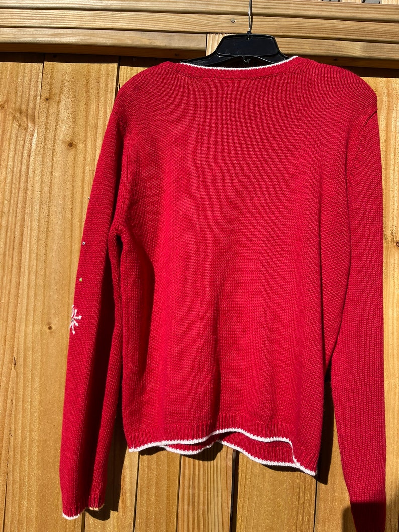 Red Snowflake Sweater Size Medium Ugly Christmas Sweater Holiday Sweater Winter Ski Sweater Button Up Cardigan by Capacity 90s image 2