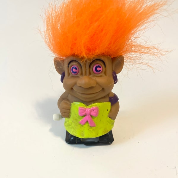 Vintage Troll Orange Hair Wind-Up Troll Doll Mechanical Walking Up Mama Troll Toy Juguetes retro coleccionables 1990 Kitsch Novelty Dolls