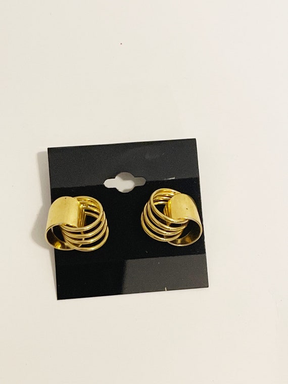 Vintage 1990s Gold Tone Circles Earrings Retro St… - image 3