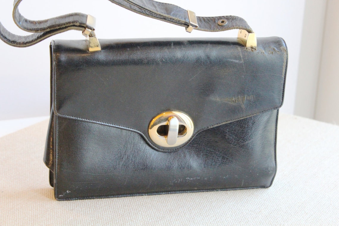 Vintage Koret Black Leather Handbag: 1950s Retro Purse, Foto 1 von 5