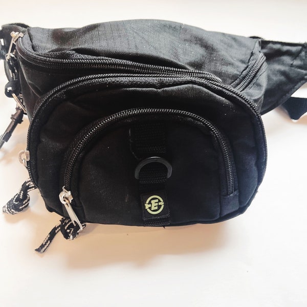 Vintage 1990s Black Fanny Pack 3 Sectional Bum Bag Pouch Waist Wallet Travel Purse Retro 90s Vtg Sports Runner Fannie Pack Adjustable Strap