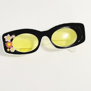 Yellow Lens Floral Eyewear Retro Style Glasses Hand Embellished Sunglasses Hand Decorated Retro Lenses Groovy Eyewear  Colorful Lenses