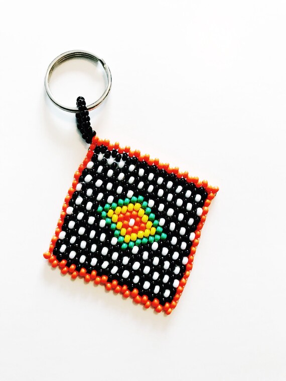 Vintage African Hand Beaded Keychain African Flag… - image 3
