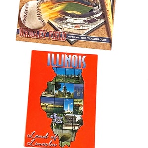 Vintage Illinois Post Card Wrigley Field Home of Chicago Cubs en Illinois State Map Land of Lincoln Souvenir Postcards Vtg Post Card Retro