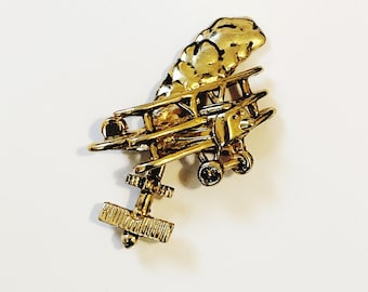 Vintage Airplane Pin Lauren Spencer Air Plane Brooch Gold Tone Pilot Lapel Pin The Wright Brothers Aircraft Antique Plane Scatter Pin