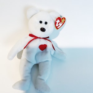 Valentino TY Beanie Baby Original Retired Stuff White Bear Heart Animal Toy 90s Rare