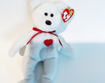 Valentino TY Beanie Baby Original Retired Stuff White Bear Heart Animal Toy 90s Rare