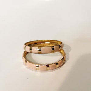 Vintage Pink and Goldtone Bangles Striped Two-tone Bracelet Vtg Jewelry Retro Cuff Set of 2 Stackable 1990&#39;s Bracelets Pastel Pink Bangles
