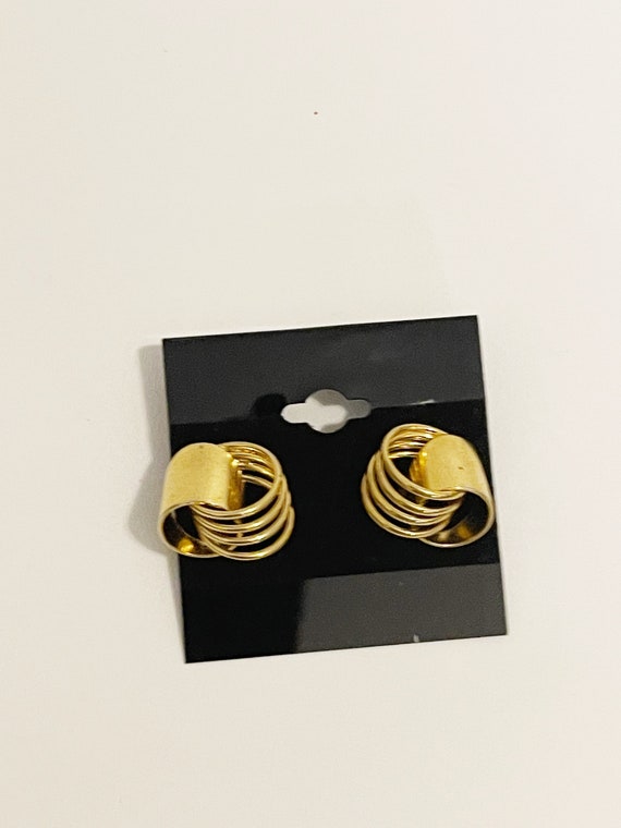 Vintage 1990s Gold Tone Circles Earrings Retro St… - image 1