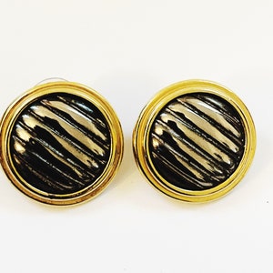 Mixed Metal Post Earrings Brutalist Button Earrings Large Button Metal Earrings Vintage Gold Tone Earrings 1990s 1980s Retro