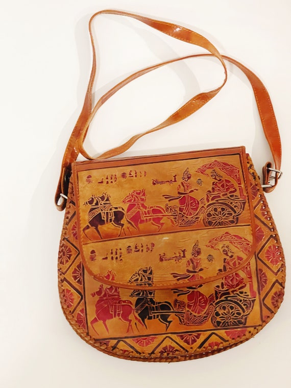 Leather Sling Bag, Hand Painted Handmade Cross Body Bag