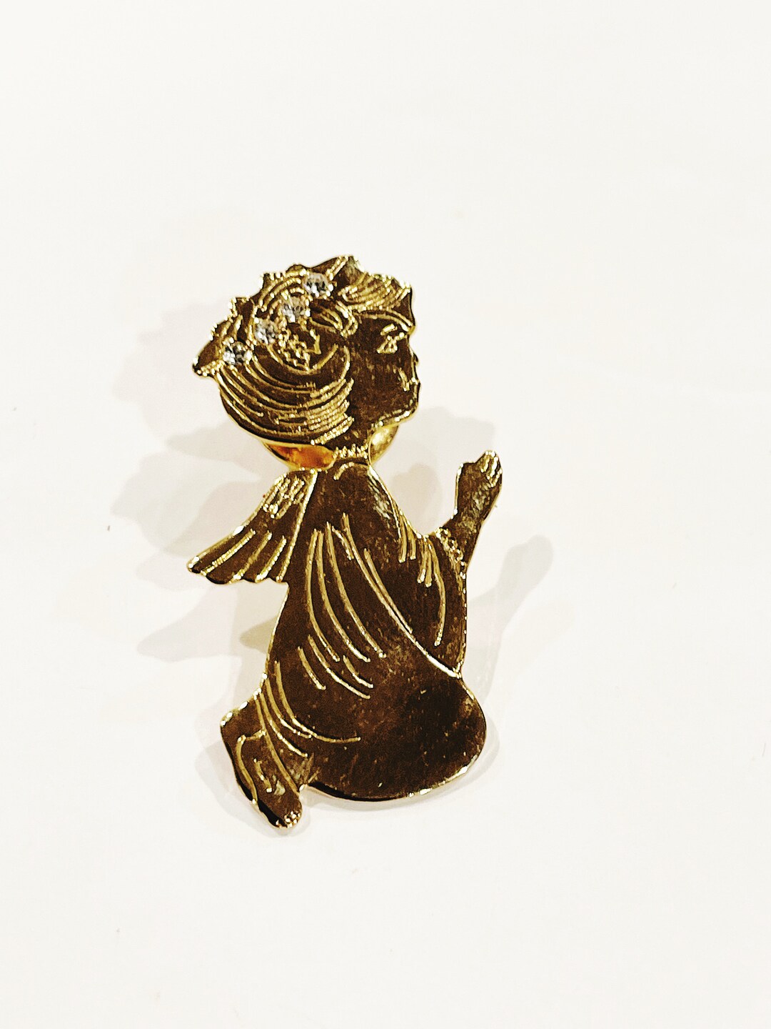 Vintage Angel Pin Small Lapel Pin Stamped Angel Pin With Rhinestones - Etsy