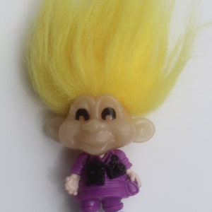 Glow in the Dark Troll Doll - 1993 Burger King - Vacation Tourist Troll - Yellow Hair Trolls - Collectible Trolls - Yellow and Purple