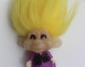 Glow in the Dark Troll Doll - 1993 Burger King - Vacation Tourist Troll - Yellow Hair Trolls - Collectible Trolls - Yellow and Purple