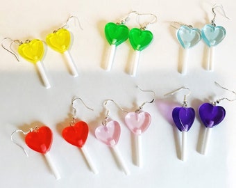 Heart Lollipop Earrings Sucker Retro Charm Beads Novelty Jewelry Hearts Summer Candy Dessert Popsicle Earrings Handmade Kawaii Rainbow