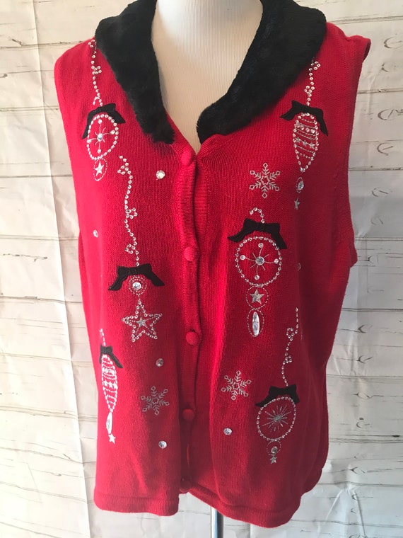 Vintage 80s 90s Christmas Sweater Vest Holiday Or… - image 4