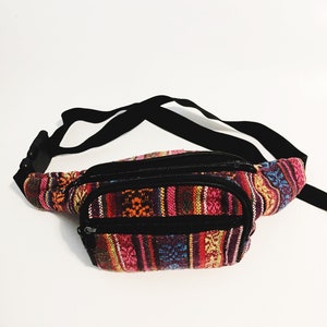 Navajo Print Fanny Pack Vintage Purse Retro Purse Cotton Woven Fanny Pack with Tribal Hmong Thai Pattern Bum Bag Waist Wallet