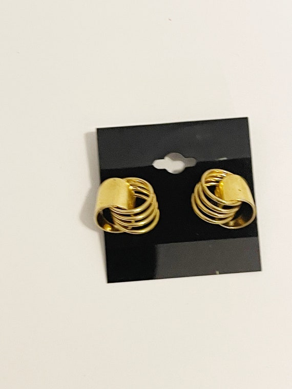 Vintage 1990s Gold Tone Circles Earrings Retro St… - image 4