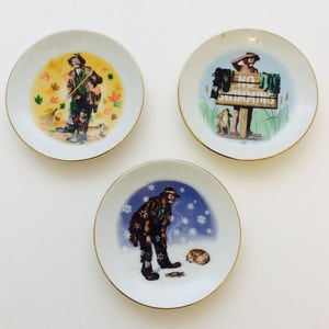 Vintage Small Clown Plates Funny Sad Happy Clowns Sad Flambro Mini Plate Set EKJ Collectors Society Signed Dish by D.L. &quot;Rusty&quot; Rust 4&quot;