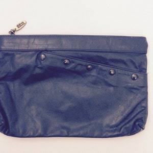 Vintage Anton Leather Navy Blue Purse Clutch Midnight Blue Handbag Hand Held Purses Retro Clutches 80&#39;s 90&#39;s Purses Mod Hipster Envelope Bag