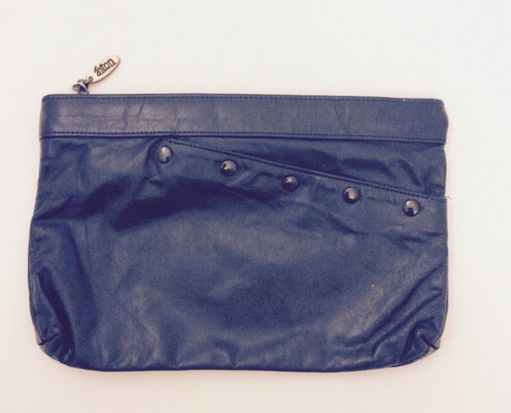 Vintage Anton Leather Navy Blue Purse Clutch Midn… - image 1