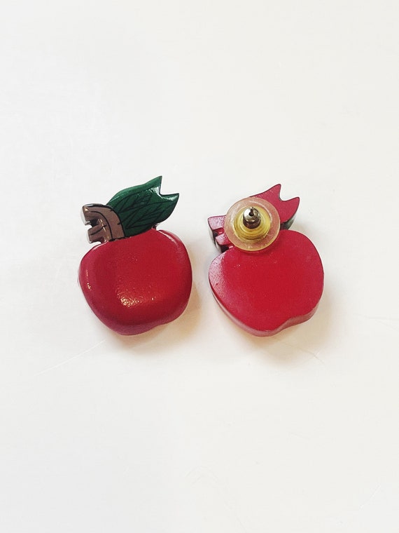 Red Apple Earrings Vintage Earrings Large Button … - image 9